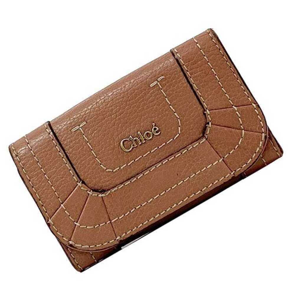 Chloe Case Leather Snap Closure Key Holder Compact Pink
